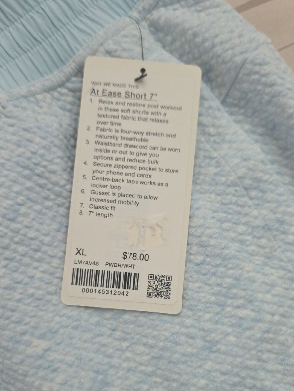 lululemon athletica At Ease 7" Light Blue Men’s Knit Drawstring Shorts - Picture 2 of 2
